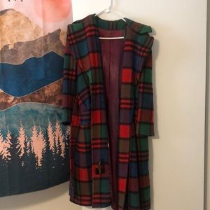 1970s Vintage Wool Rainbow Plaid Peabody House Princess Coat